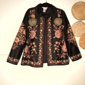 Norm Thompson Black Embroidered Floral Jacket